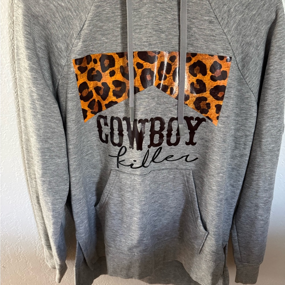 Gray Leopard Print Crew Neck Sweater “Cowboy Killer”